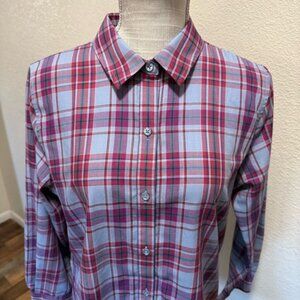 Coldwater Creek women's top collared shirt long sleeve plaid button up size PM